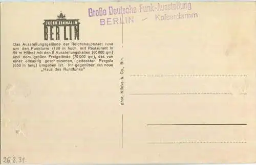 Berlin - Ausstellungsgelände mit Funkturm - Verlag Klinke & Co. Berlin ca. 1930