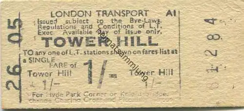 England - London Transport - Tower Hill - Fahrschein