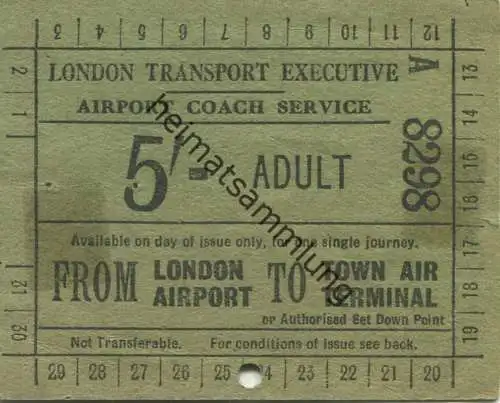 England - London Transport Executive - Airport Coach Service - from London Airport to Town Air Terminal - Fahrkarte 50er
