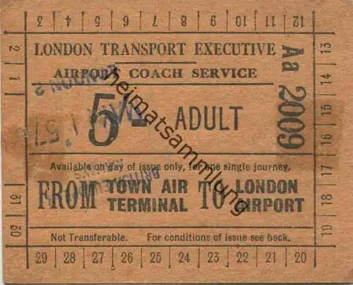 England - London Transport Executive - Airport Coach Service - from Town Air Terminal to London Airport - Fahrkarte 50er