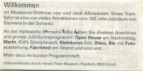 Schweiz - Zürich - Albisrieden - Fahrschein zur 100-Jahr-Jubiläum von Siemens in der Schweiz