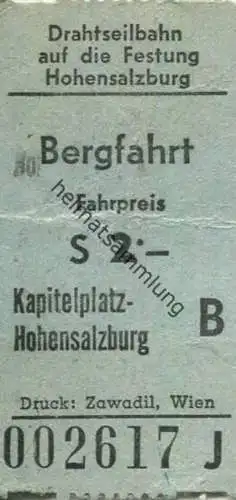 Österreich - Salzburg - Drahtseilbahn auf die Festung Hohensalzburg - Bergfahrt - Fahrschein S 2.-