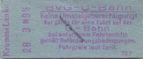 Deutschland - BVG U-Bahn - U-Bahn Fahrschein - Berlin Krumme Lanke