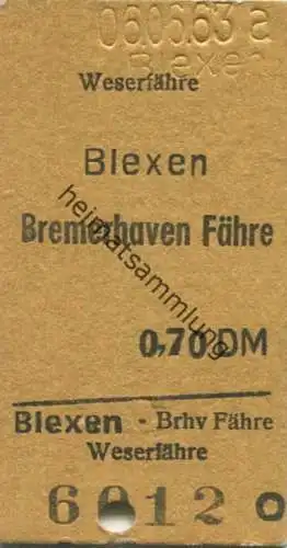 Deutschland - Weserfähre Blexen Bremerhaven Fähre - Fahrkarte 1963