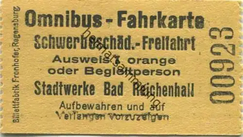 Deutschland - Omnibus-Fahrkarte - Stadtwerke Bad Reichenhall - Fahrkarte - Schwerbeschädigten-Freifahrt