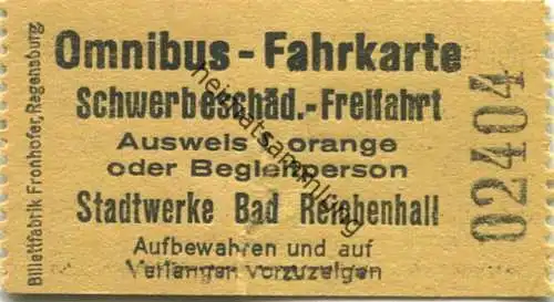 Deutschland - Omnibus-Fahrkarte - Stadtwerke Bad Reichenhall - Fahrkarte - Schwerbeschädigten-Freifahrt