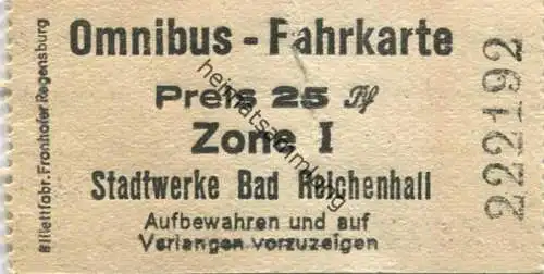 Deutschland - Omnibus-Fahrkarte - Stadtwerke Bad Reichenhall - Fahrkarte
