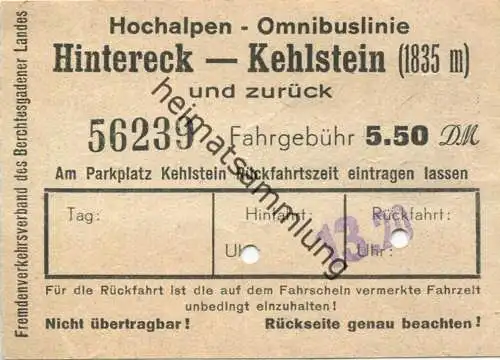 Deutschland - Hochalpen-Omnibuslinie - Hintereck - Kehlstein und zurück - Fahrschein