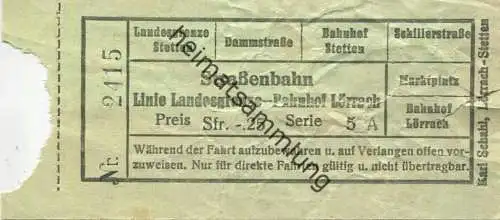 Deutschland - Strassenbahn Linie Landesgrenze-Bahnhof Lörrach - Fahrschein Sfr. 25