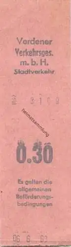 Deutschland - Verden - Verdener Verkehrsgesellschaft mbH - Stadtverkehr - Fahrschein 1963