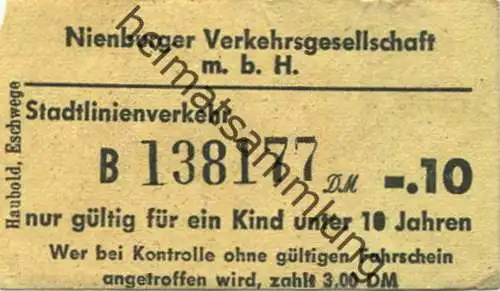 Deutschland - Nienburg - Nienburger Verkehrsgesellschaft mbH - Stadtlinienverkehr - Kinder-Fahrschein DM-.10