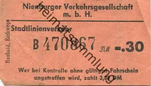 Deutschland - Nienburg - Nienburger Verkehrsgesellschaft mbH - Stadtlinienverkehr - Fahrschein DM-.30