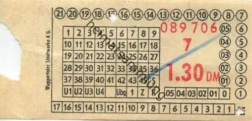 Deutschland - Wuppertaler Stadtwerke AG - Fahrschein 1.30DM