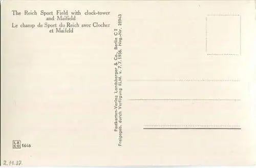 Berlin - Reichssportfeld mit Glockenturm und Maifeld - Luftaufnahme - Foto-Ansichtskarte