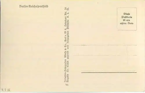 Berlin - Reichssportfeld - Luftaufnahme - Foto-Ansichtskarte - Verlag Klinke & Co. Berlin