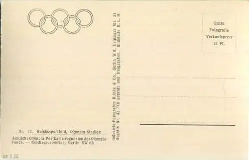 Berlin - Reichssportfeld - Luftbild - Amtliche Olympia-Postkarte Reichssportverlag Berlin - Foto-Ansichtskarte