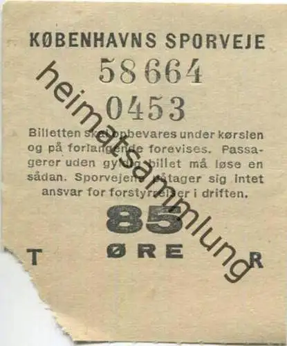 Dänemark - Kobenhavns Sporveje - Fahrschein 85 Öre