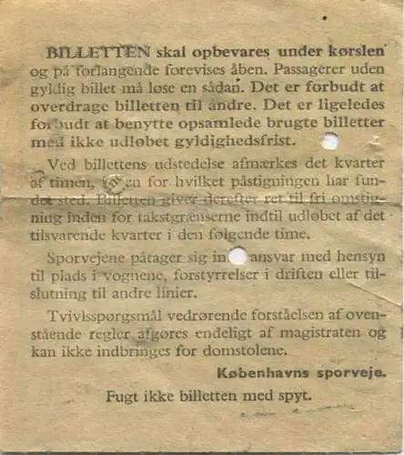 Dänemark - Kobenhavns Sporveje - Omstignings Billet - Fahrschein 1 KR