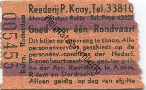Niederlande - Rotterdam Rondvaart Reederij P. Kooy - Fahrkarte
