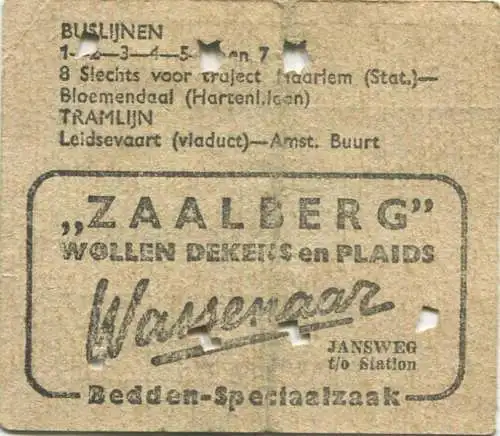 Niederlande - N. Z. H. Noord-Zuid-Hollandse - Tram-en Autobuslijnen Haarlem - Fahrkarte 7 Ritten f 1.00