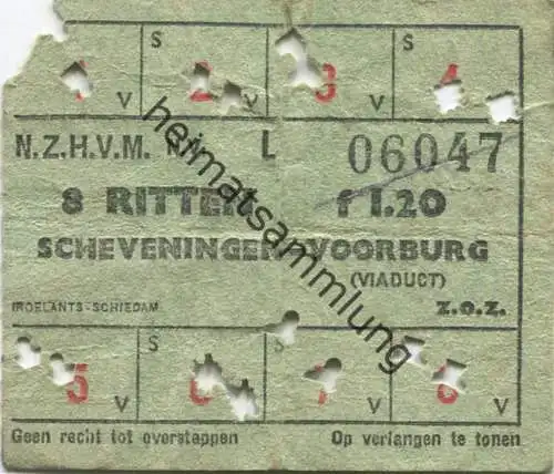 Niederlande - N. Z. H. V. M. - Scheveningen Voorburg (Viaduct) - Fahrkarte 8 Ritten f 1.20