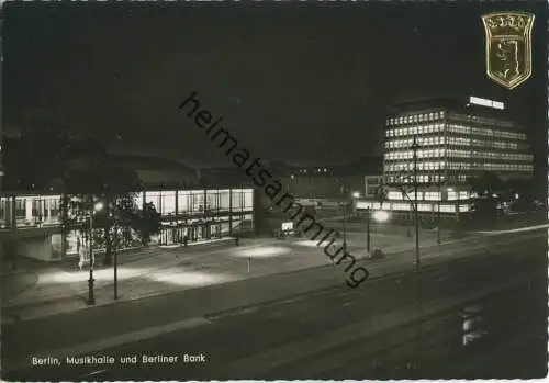 Berlin - Hochschule für Musik und Berliner Bank - Foto-Ansichtskarte 50er Jahre - Nachtaufnahme