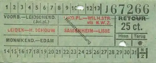 Niederlande - Leiden Sassenheim Lisse Edam - Fahrschein 25ct.
