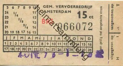 Niederlande - Gem. Vervoerbedrijf Amsterdam - Fahrschein