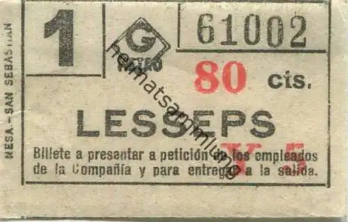 Spanien - Barcelona - G Metro - Lesseps - Fahrschein 50er Jahre