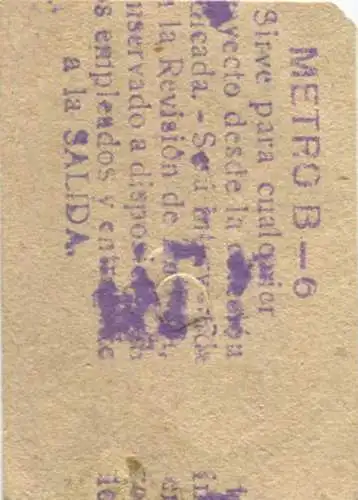 Spanien - Barcelona - Metro - Fahrschein 50er Jahre
