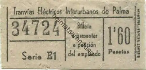 Spanien - Mallorca - Tranvias Electricos Interurbanos de Palma - Fahrschein 50er Jahre