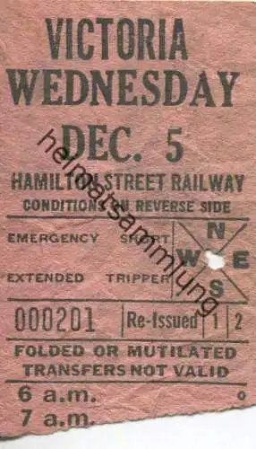 Kanada - Canada - HSR - Hamilton Street Railway - Victoria - Fahrschein