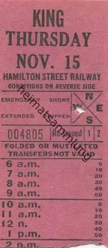 Kanada - Canada - HSR - Hamilton Street Railway - King - Fahrschein