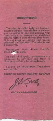 Kanada - Canada - HSR - Hamilton Street Railway - King - Fahrschein