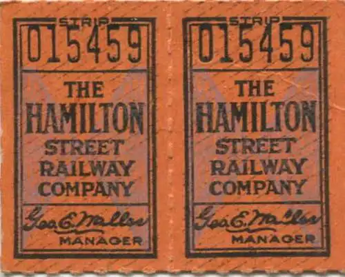 Kanada - Canada - HSR - Hamilton Street Railway - Fahrkarte