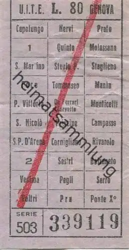 Italien - U. I. T. E. Genova - Fahrschein L. 80