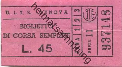 Italien - U. I. T. E. Genova - Fahrschein L. 45