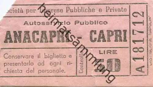 Italien - Autoservizio Pubblico - Anacapri Capri - Fahrschein Lire 50