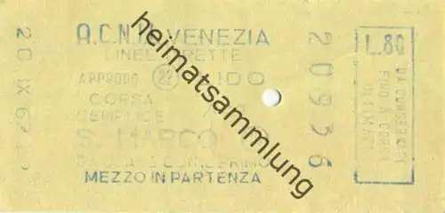 Italien - A.C.N.I.L. Venezia - Fahrschein Lire 80