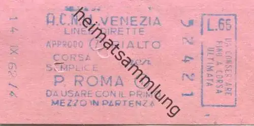 Italien - A.C.N.I.L. Venezia - Fahrschein Lire 65