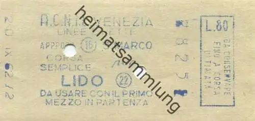 Italien - A.C.N.I.L. Venezia - Fahrschein Lire 80
