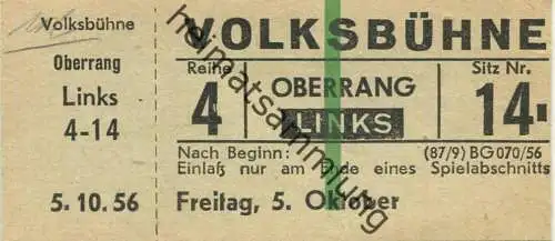Deutschland - Berlin - Volksbühne - Eintrittskarte 1956 - beschrieben Gastspiel Piccolo Teatro della citta di Milano