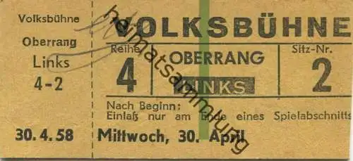 Deutschland - Berlin - Volksbühne - Eintrittskarte 1958 - beschrieben "Der Talisman" Nestroy