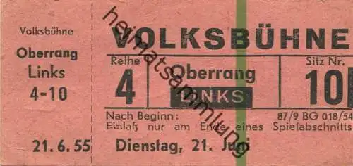 Deutschland - Berlin - Volksbühne - Eintrittskarte 1955 - beschrieben "Götz von Berlichingen" Goethe