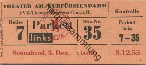 Deutschland - Berlin - Theater am Kurfürstendamm - Eintrittskarte 1955