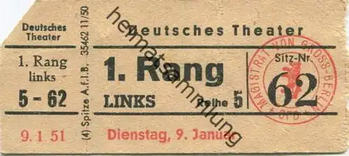 Deutschland - Berlin - Deutsches Theater - Eintrittskarte 1951