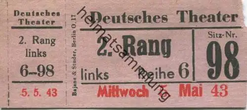 Deutschland - Berlin - Deutsches Theater - Eintrittskarte 1943 - beschrieben "Prinz Friedrich von Homburg" Kleist