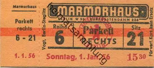 Deutschland -Berlin - Marmorhaus Kurfürstendamm 236 - Kino Eintrittskarte 1956