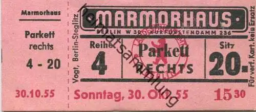 Deutschland -Berlin - Marmorhaus Kurfürstendamm 236 - Kino Eintrittskarte 1955