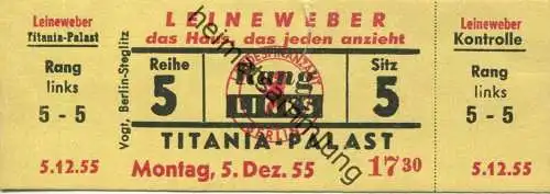 Deutschland - Berlin - Titania-Palast - Eintrittskarte 1955